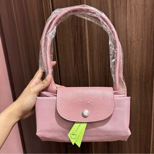 NWT Longchamp Le Pliage Green Large Shoulder Tote Pink Handbag L